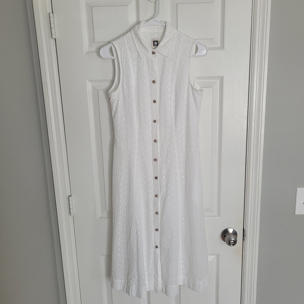 Anne Klein White Embroided Shortsleeves Midi Dress SIZE 4